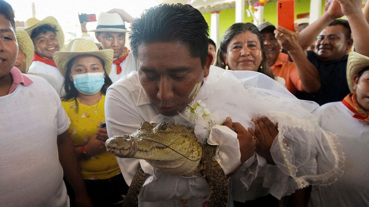 Mexican politician 'marries' alligator-like reptile in ancestral ceremony to bring good luck