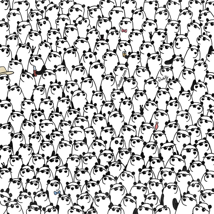 Brain teaser: Can you find the 3 pandas without sunglasses?