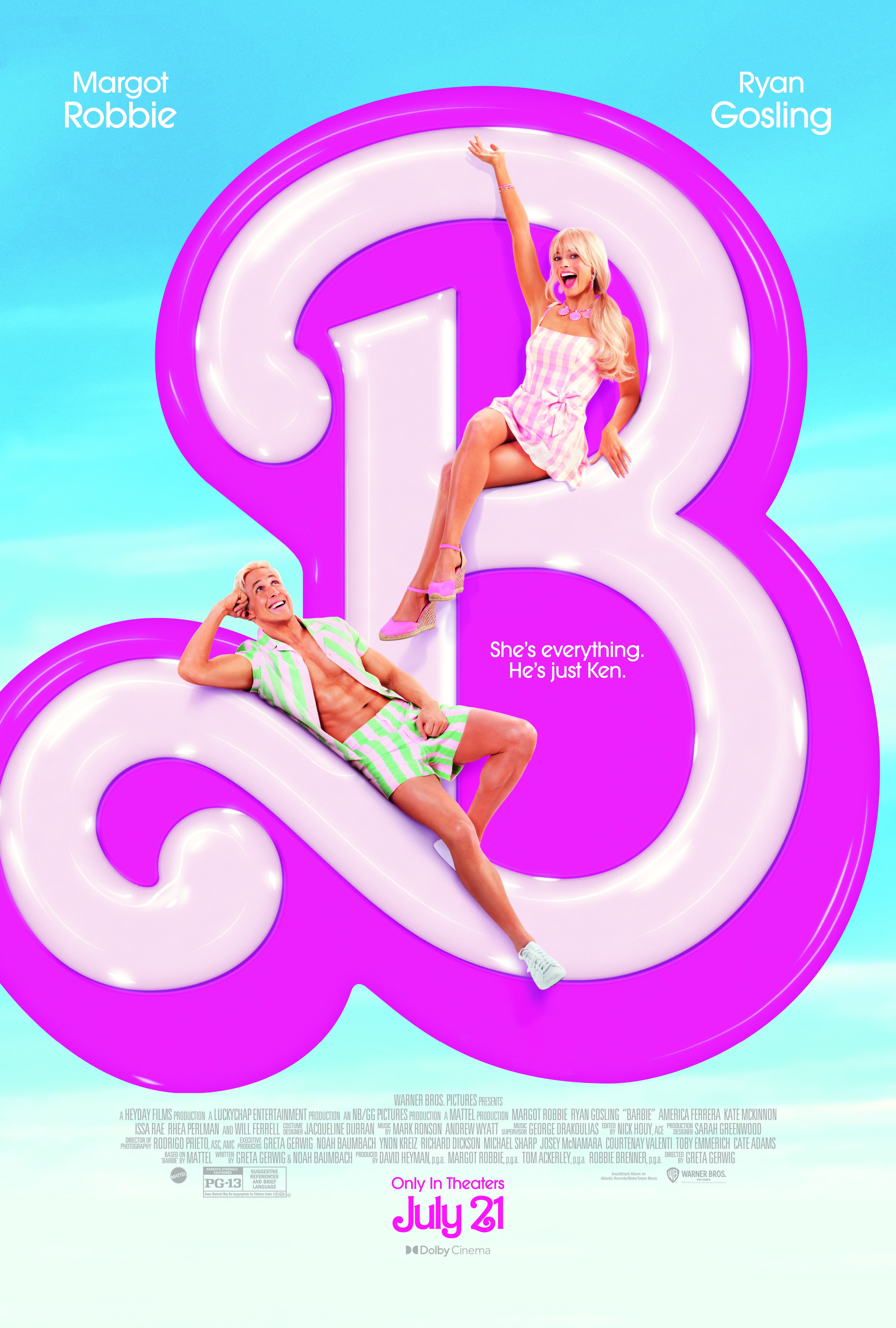 The official Barbie poster with Margot Robbie and Ryan Gosling