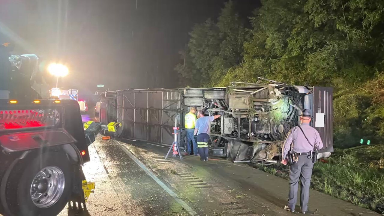 3 dead after Pennsylvania charter bus carrying over 40 people crashes, flips on its side