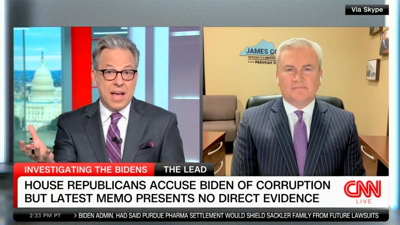 CNN's Jake Tapper chalks up Biden family money revelations as 'sleazy' but not criminal during Comer clash