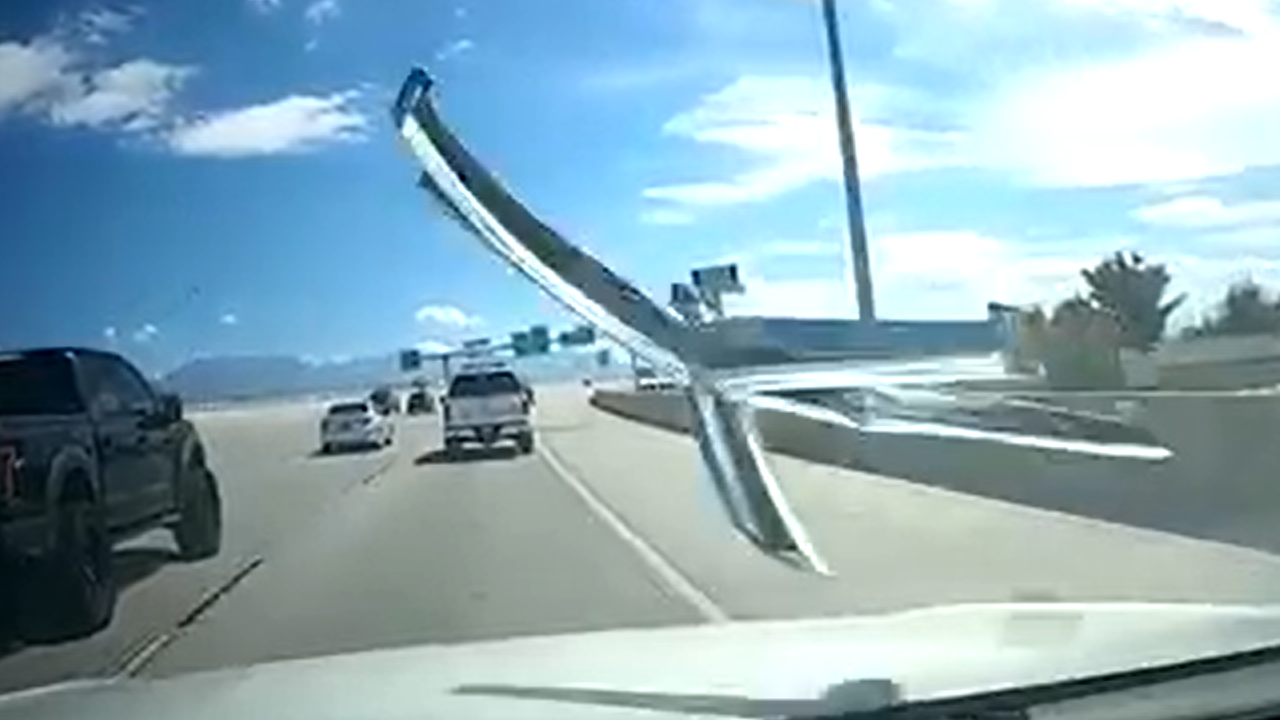 Dash camera captures office chair smashing into car's windshield on interstate