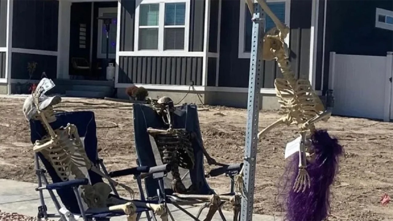 News :Halloween skeletons pole dancing on a stop sign cause uproar in Utah city: ‘All in the name of fun’