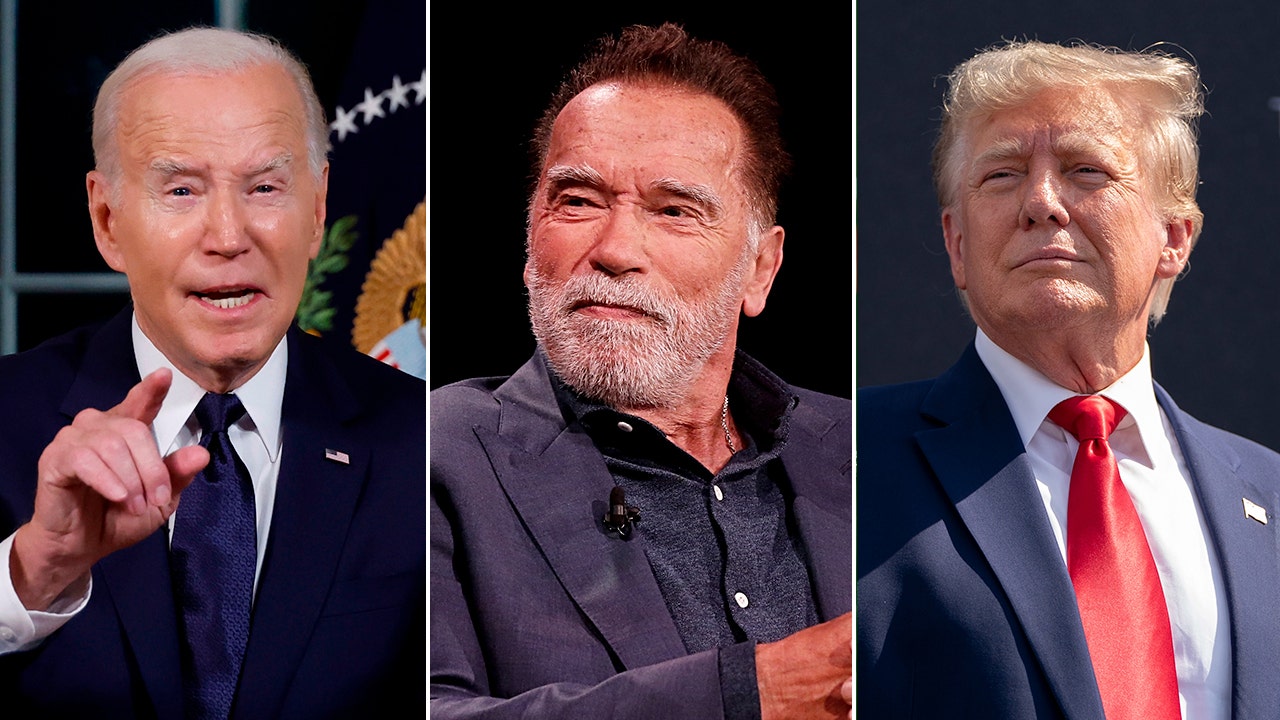 Arnold Schwarzenegger Calls For Young Blood In 2024 Presidential   BIDEN SCHWARZENEGGER TRUMP SPLIT 