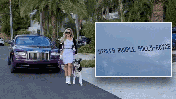 Miami mogul uses plane banner to find wife's stolen purple Rolls-Royce
