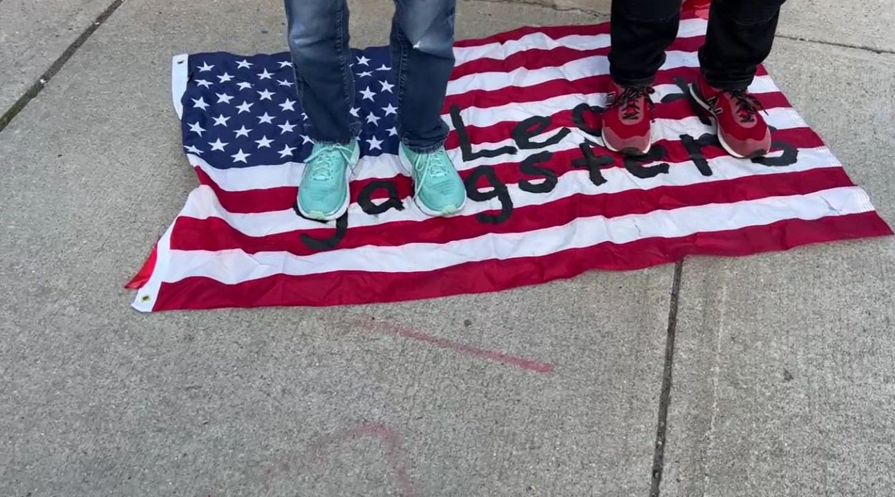 Massachusetts pro-Palestinian protestors desecrate US flag, call America ‘Legit Gangsters’