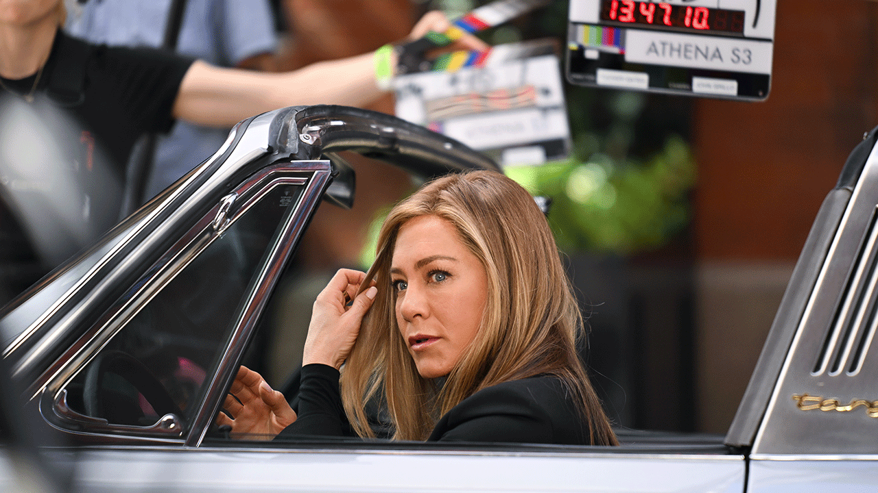 Jennifer Aniston on set of "The Morning Show"