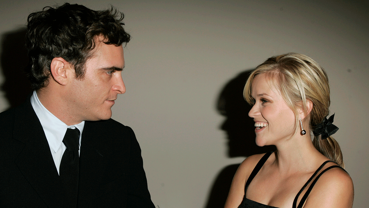 Joaquin Phoenix and Reese Witherspoon at a premiere for "Walk the Line"