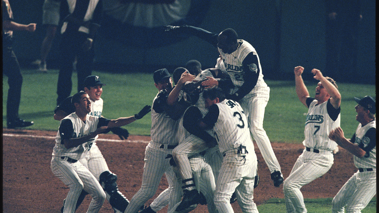 Marlins celebrating World Series win in 1997