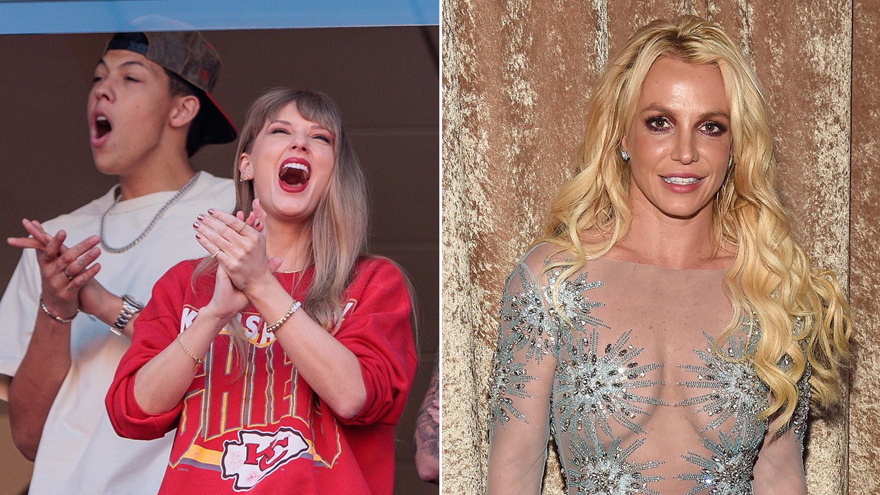 Taylor Swifts fans were concerned for her safety after she was photographed in the same suite as Jackson Mahomes. Britney Spears explains why she loves to go nude on social media. (Getty Images)