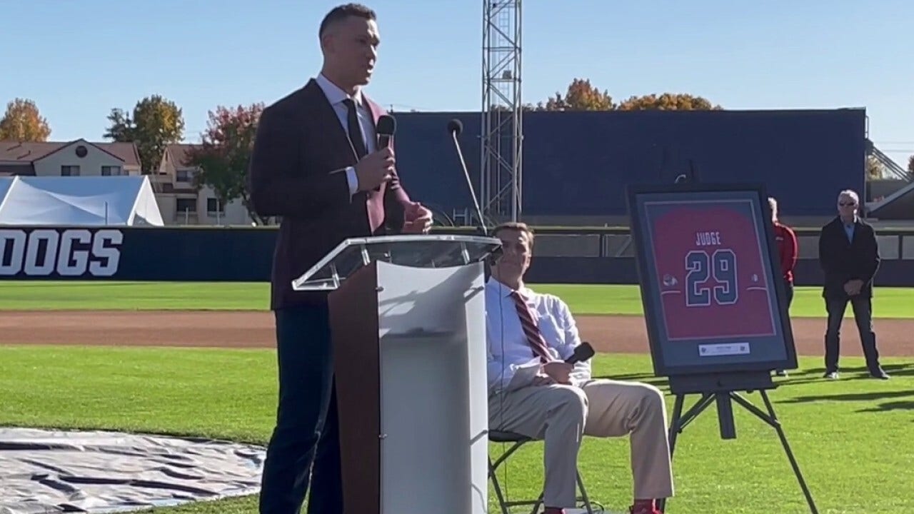 Aaron Judge honored at jersey retirement ceremony at Fresno State | Fox ...