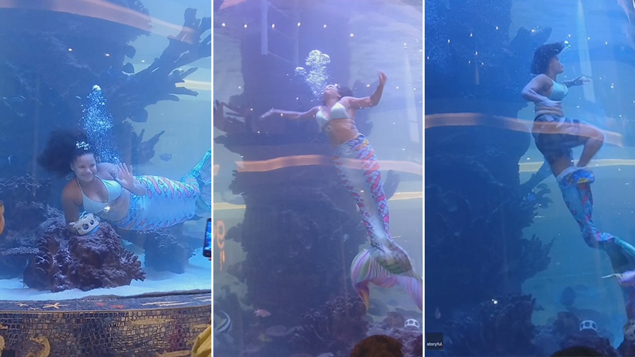 Quick thinking ‘mermaid’ narrowly escapes drowning after tail gets caught in aquarium tank