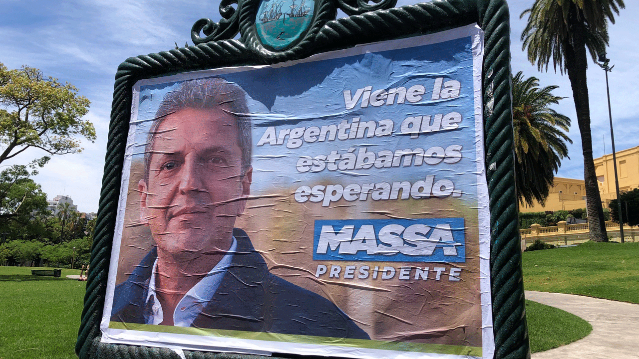A Sergio Massa campaign poster in Palermo, Buenos Aires. Massa has spent three decades in Argentine political life.