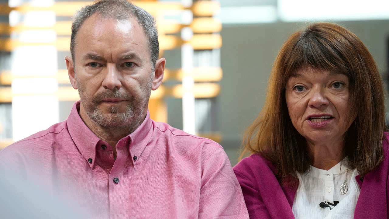 Simon and Sally Glass speak at news conference