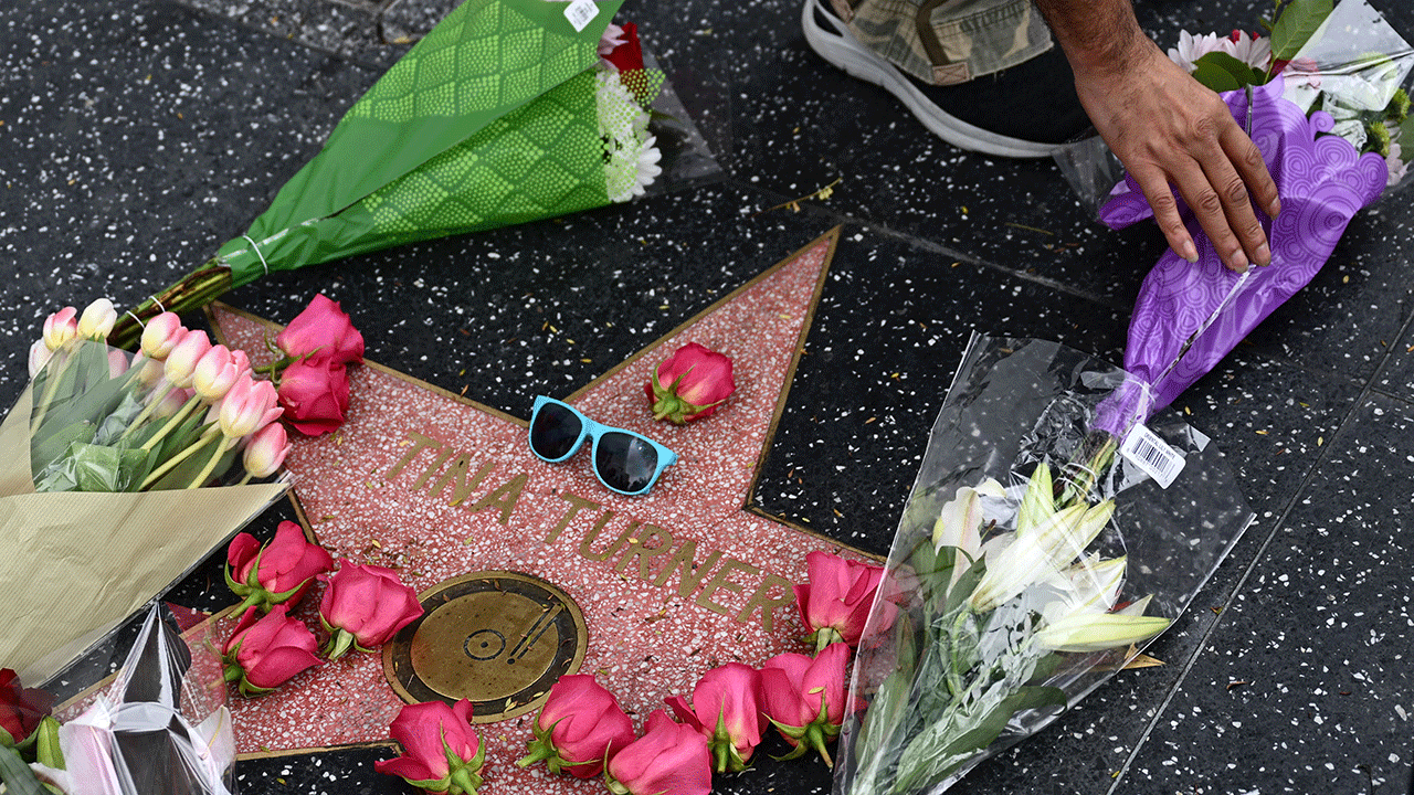 Tina Turner's Hollywood Walk of Fame star covered with flowers 