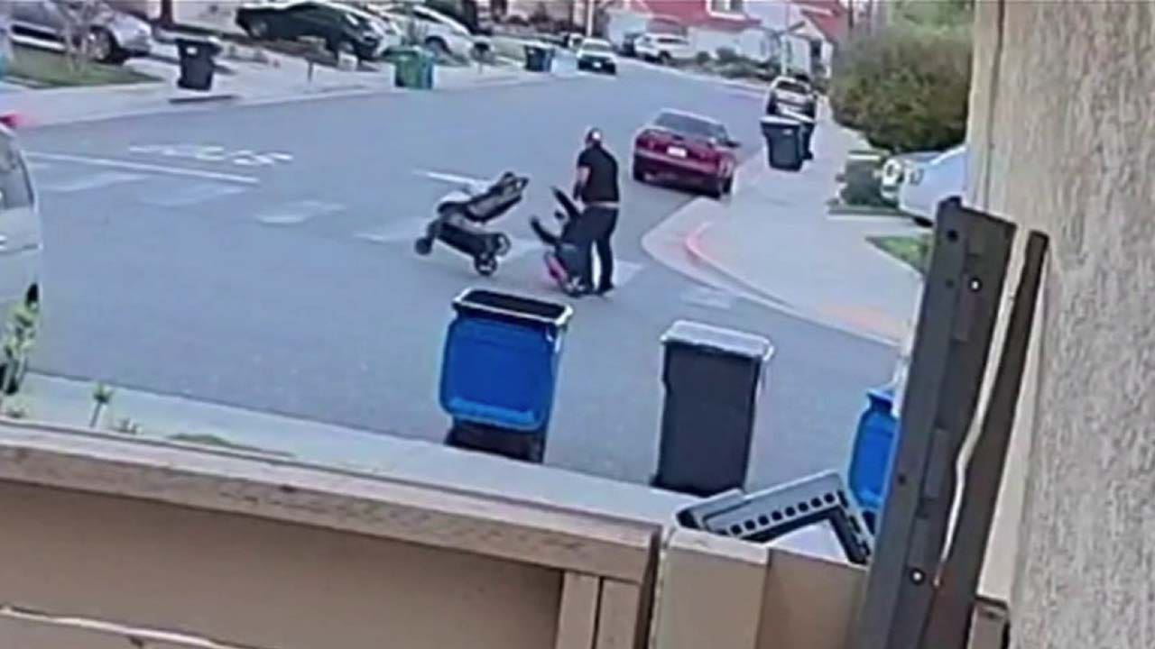 Disturbing video shows shocking moment California man pushing baby stroller is sucker-punched in random attack
