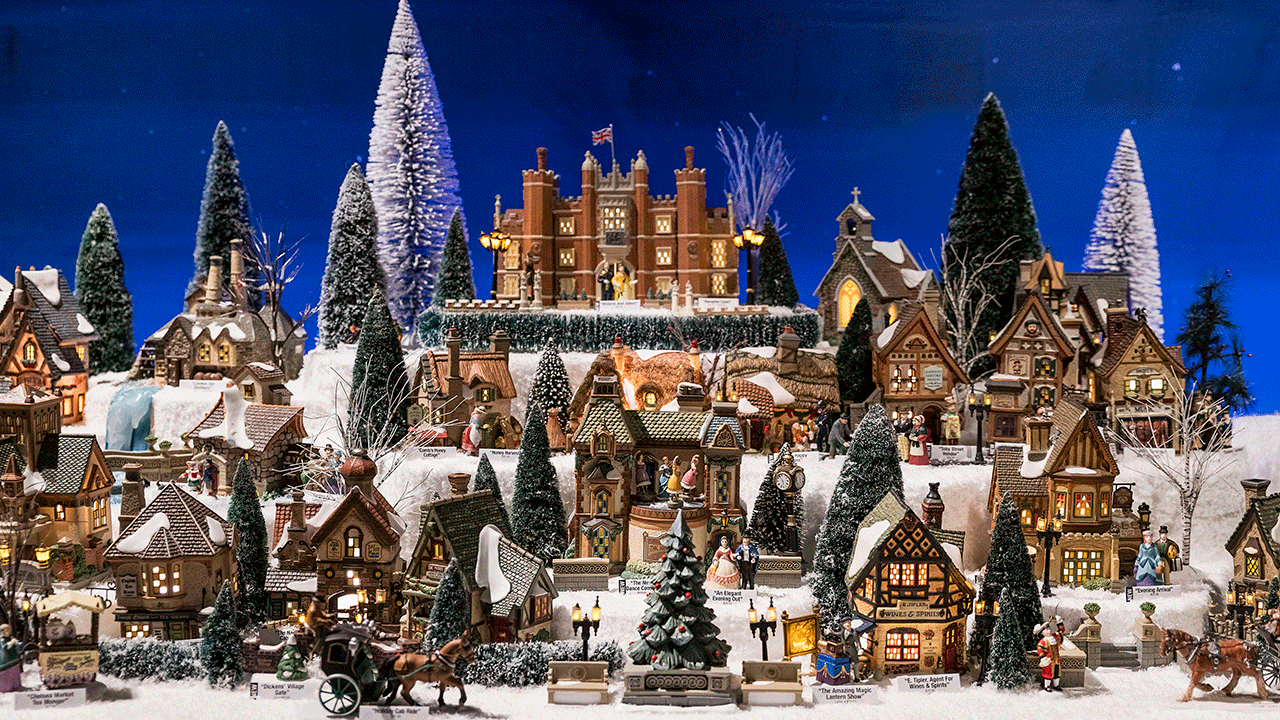 A Christmas village set up at Yankee Candle headquarters