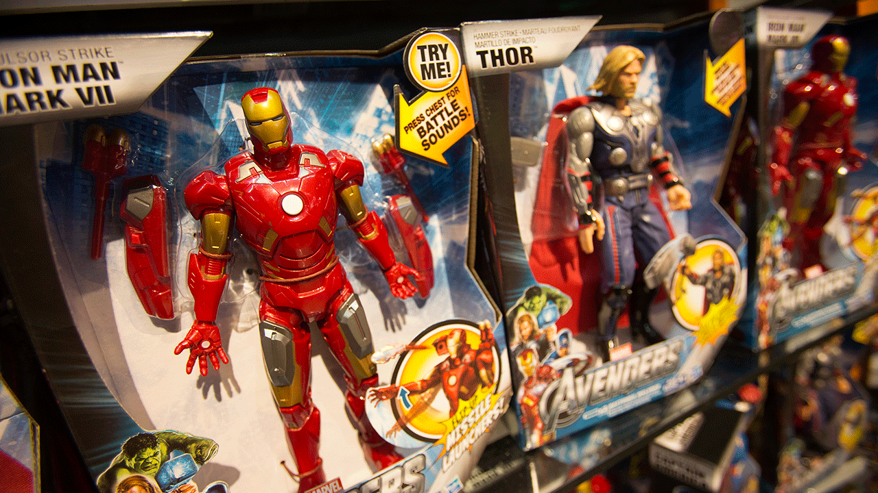 Marvel action figures in store