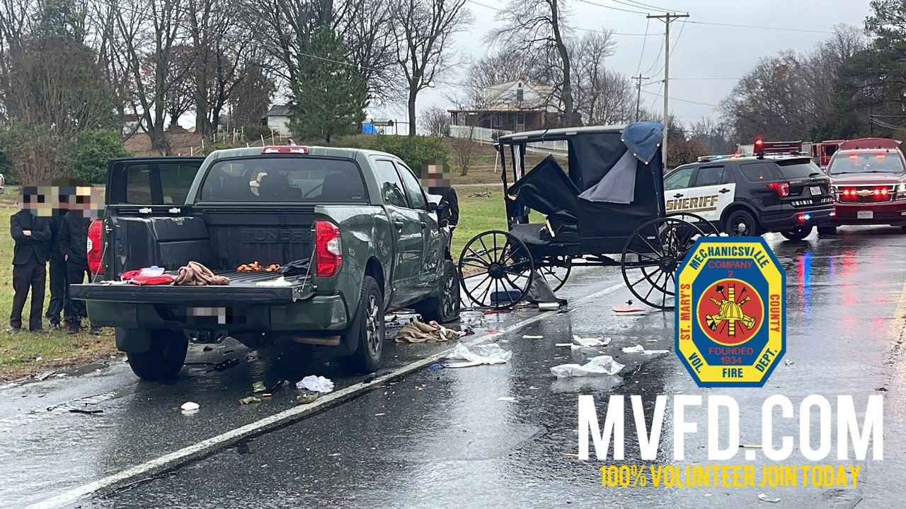 Collision between pickup truck, horseandbuggy injures 2 in Maryland