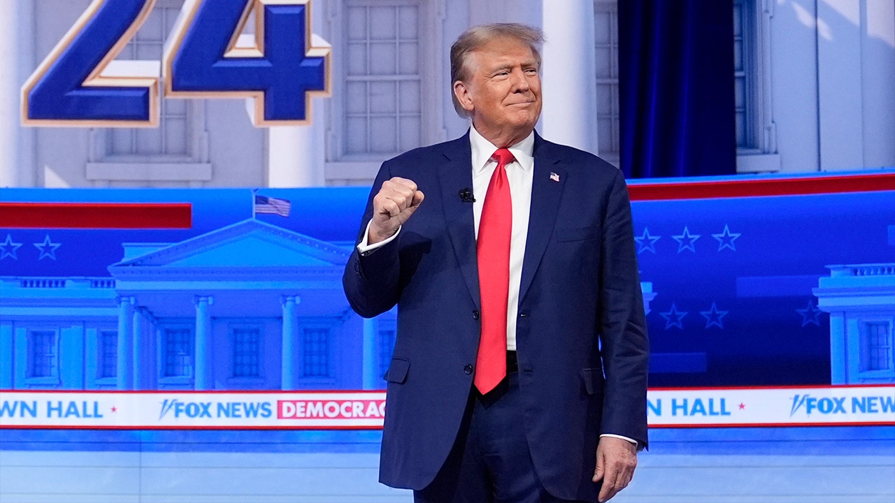 Republican presidential candidate and former President Donald Trump participates in a Fox News Town Hall on January 10, 2024 in Des Moines, Iowa.