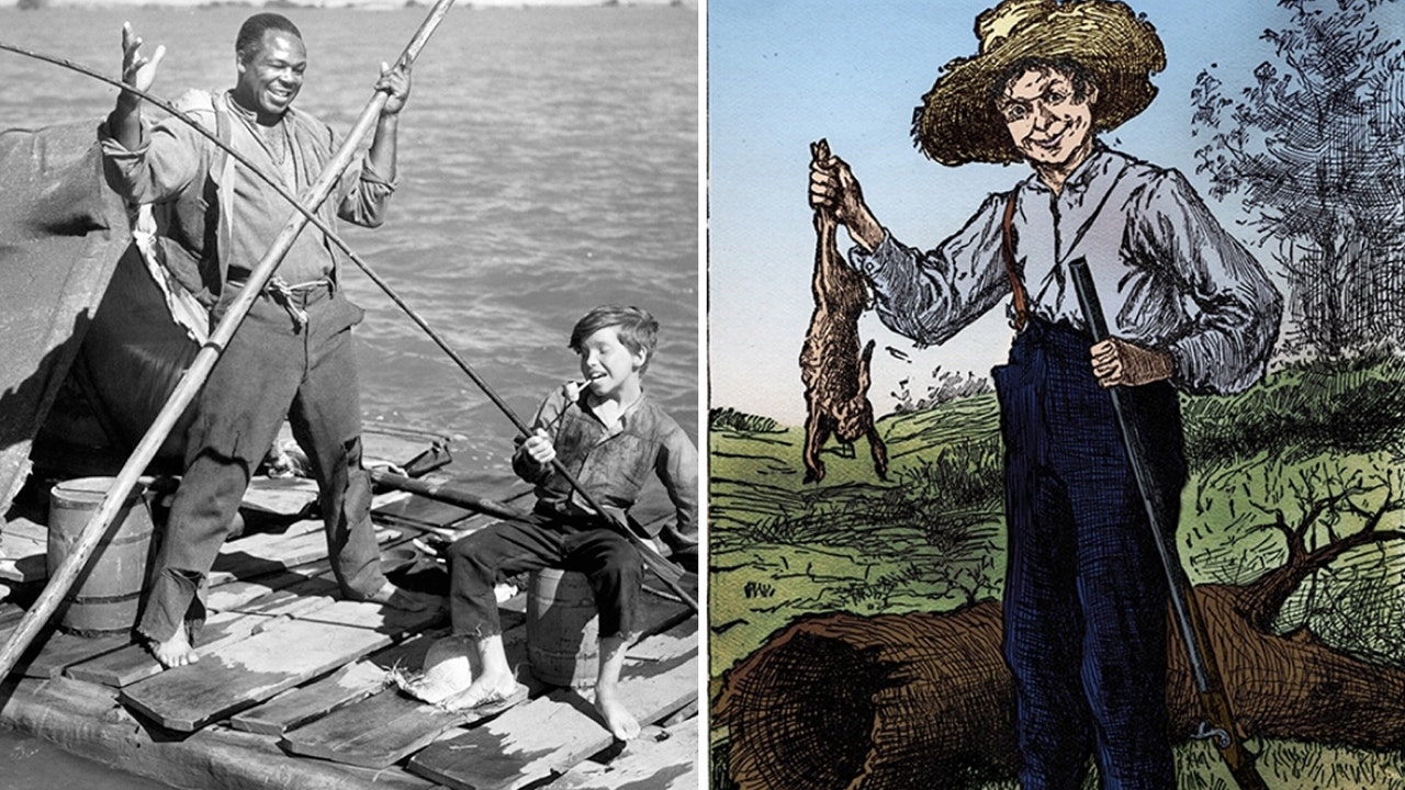Tom Sawyer and Huckleberry Finn Fishing in the Mississippi · Creative  Fabrica