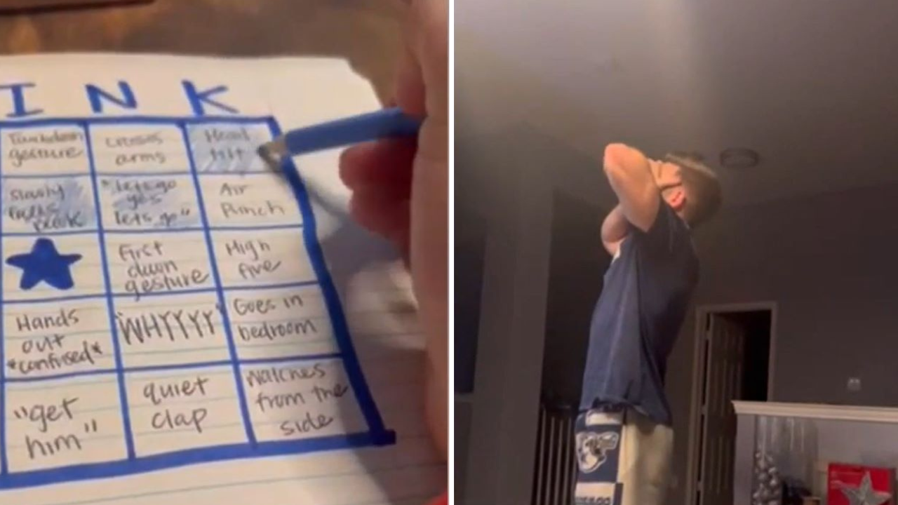 A Texas couple has gone viral on TikTok with 25 million views and counting, after the wife made a bingo card in which the squares matched her husband's gestures and emotions as he reacted to Dallas Cowboys games. (@makwaters via TikTok)