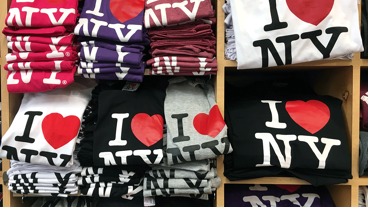 Stacks of "I love New York" t-shirts