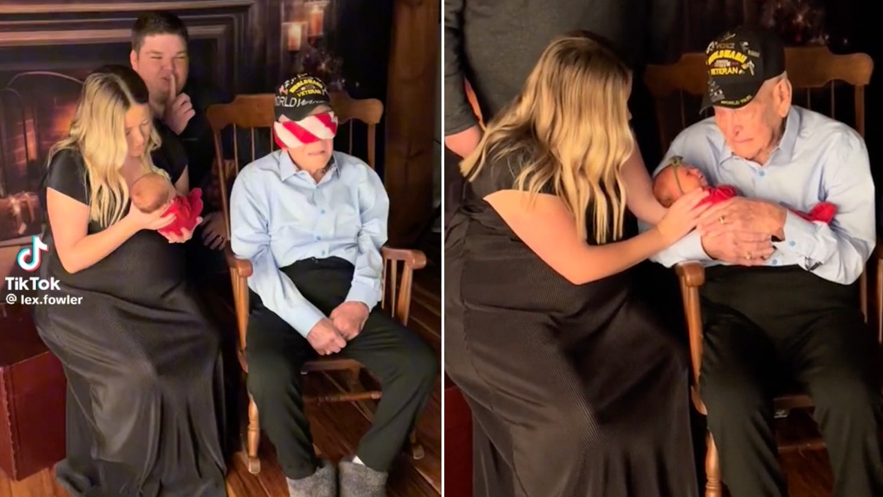 A World War II veteran went viral after his great-granddaughter surprised him with the birth of his great-great-granddaughter. The special family meeting was shared on TikTok. (Lexie Fowler)