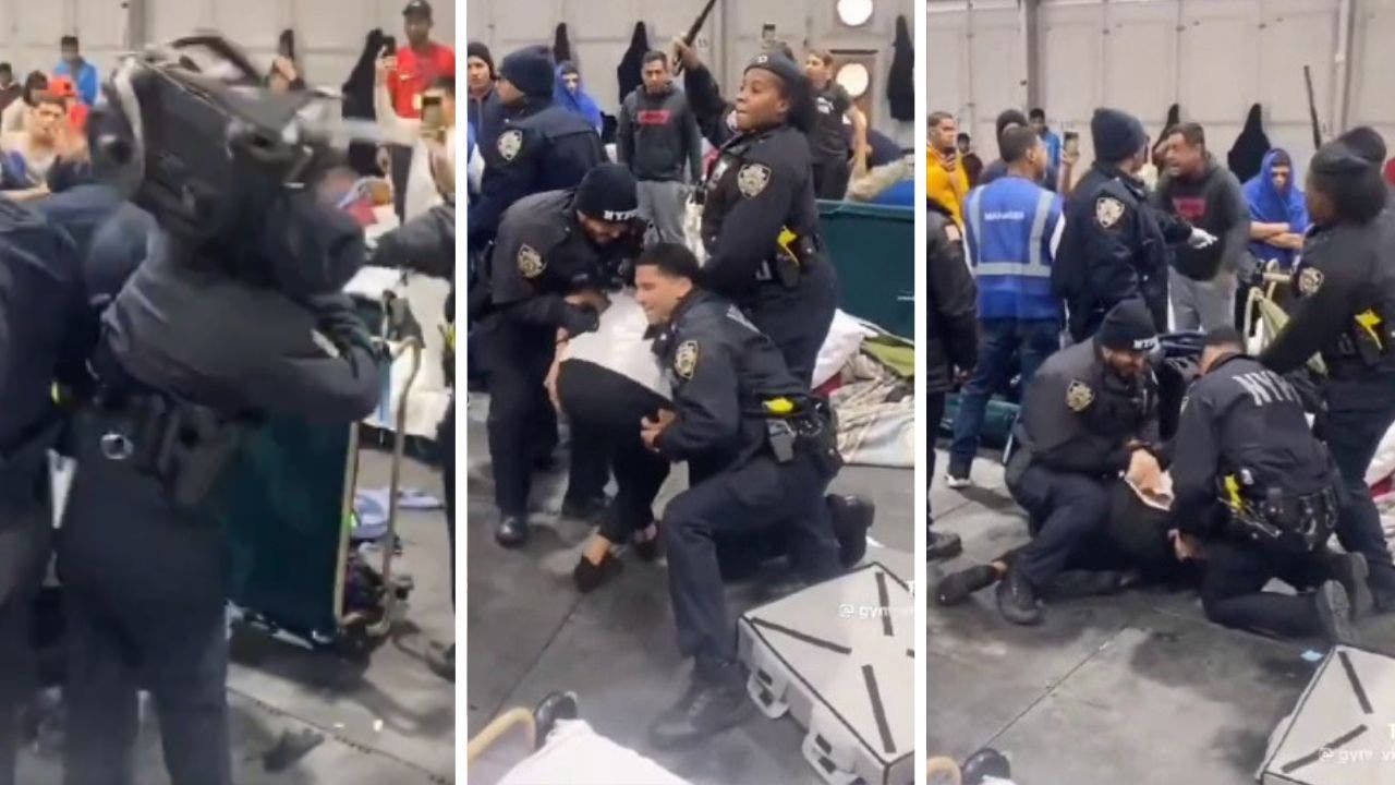 “移民在庇护所冲突中向纽约警察投掷瓶子和背包”