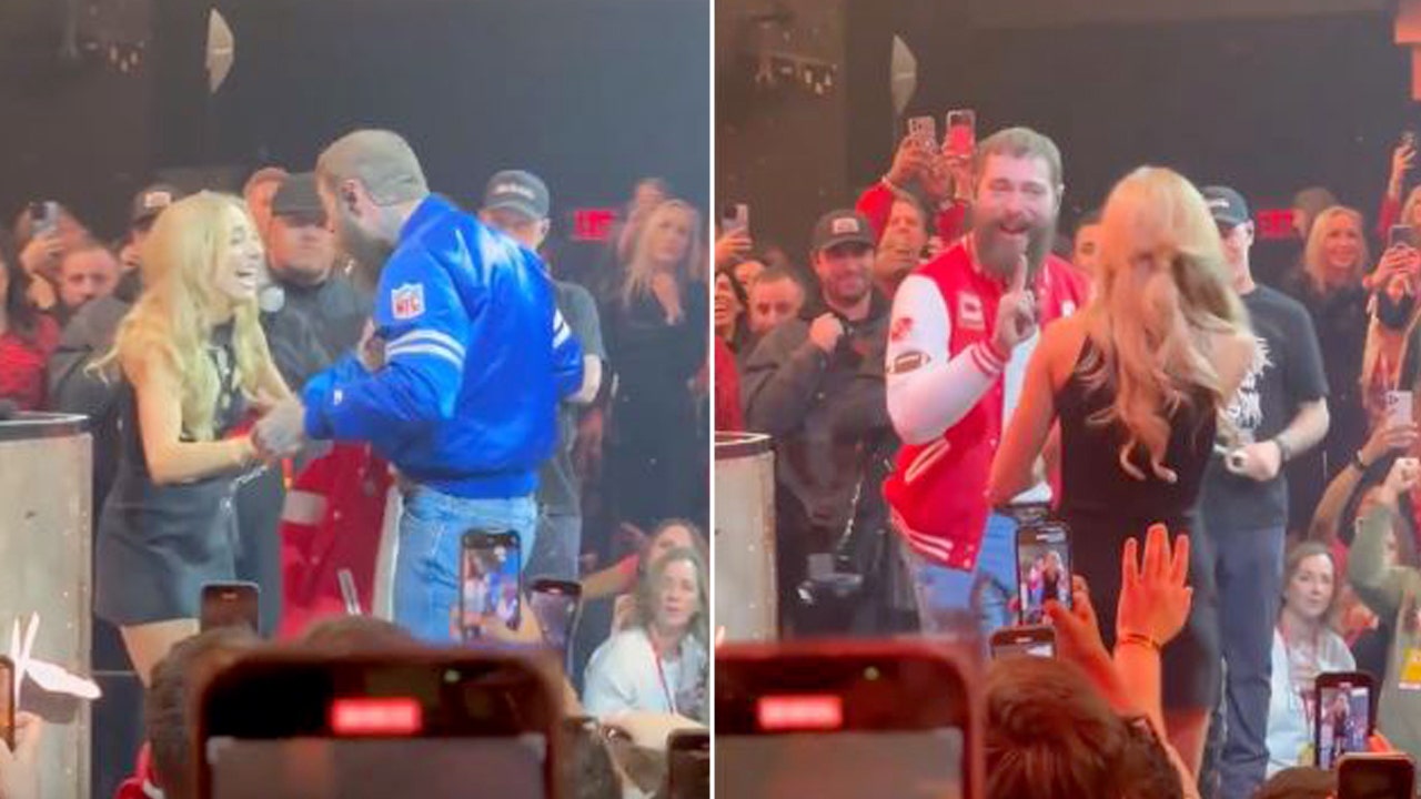 Brittany Mahomes convinces Post Malone to trade Cowboys jacket for Chiefs swag at Super Bowl celebration