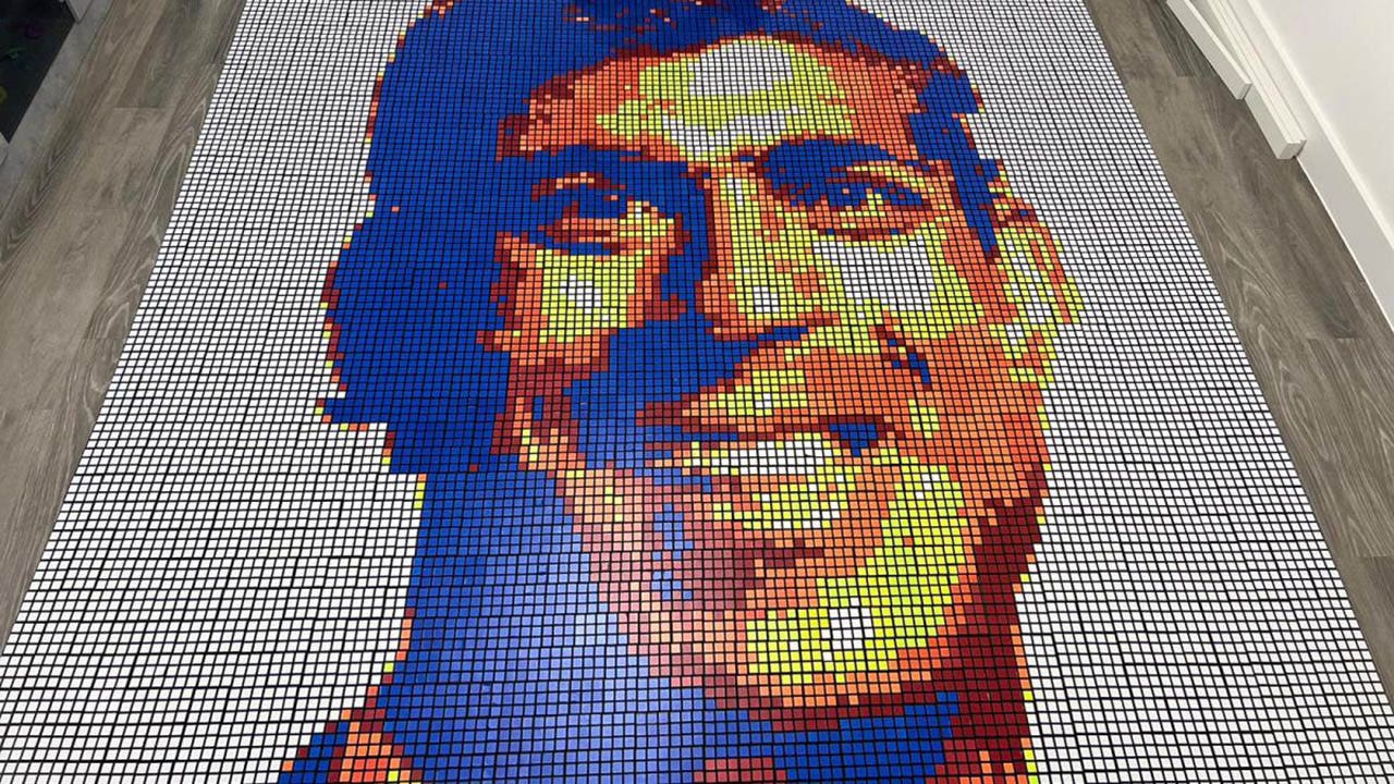 Boy, 11, makes portrait of world leader from 1,764 Rubik’s Cubes, sets sights on breaking world record