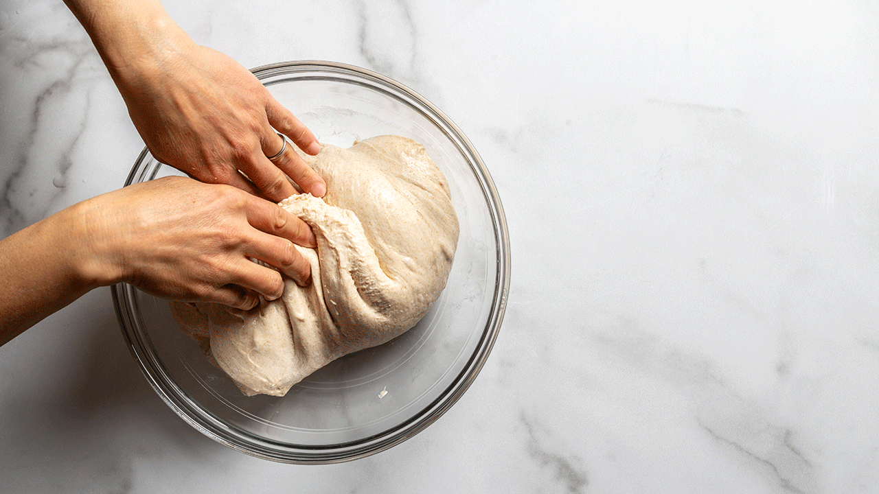 Dough being made in a bowl