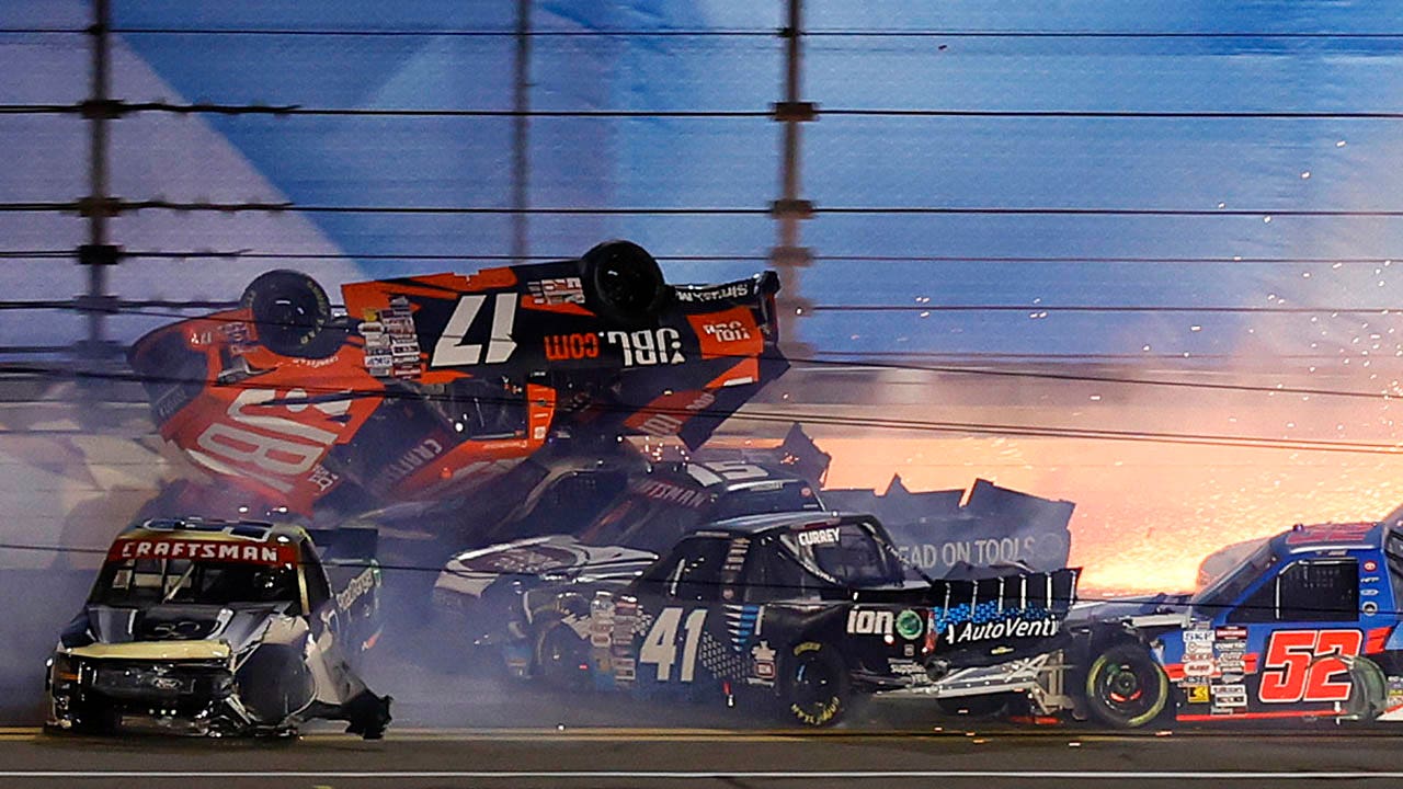 Read more about the article NASCAR truck goes airborne in fiery 12-vehicle wreck at Daytona