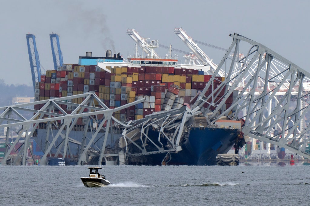 Baltimore bridge collapse: Six people missing after cargo ship hits bridge