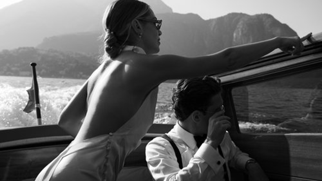 Couple on a boat on wedding day