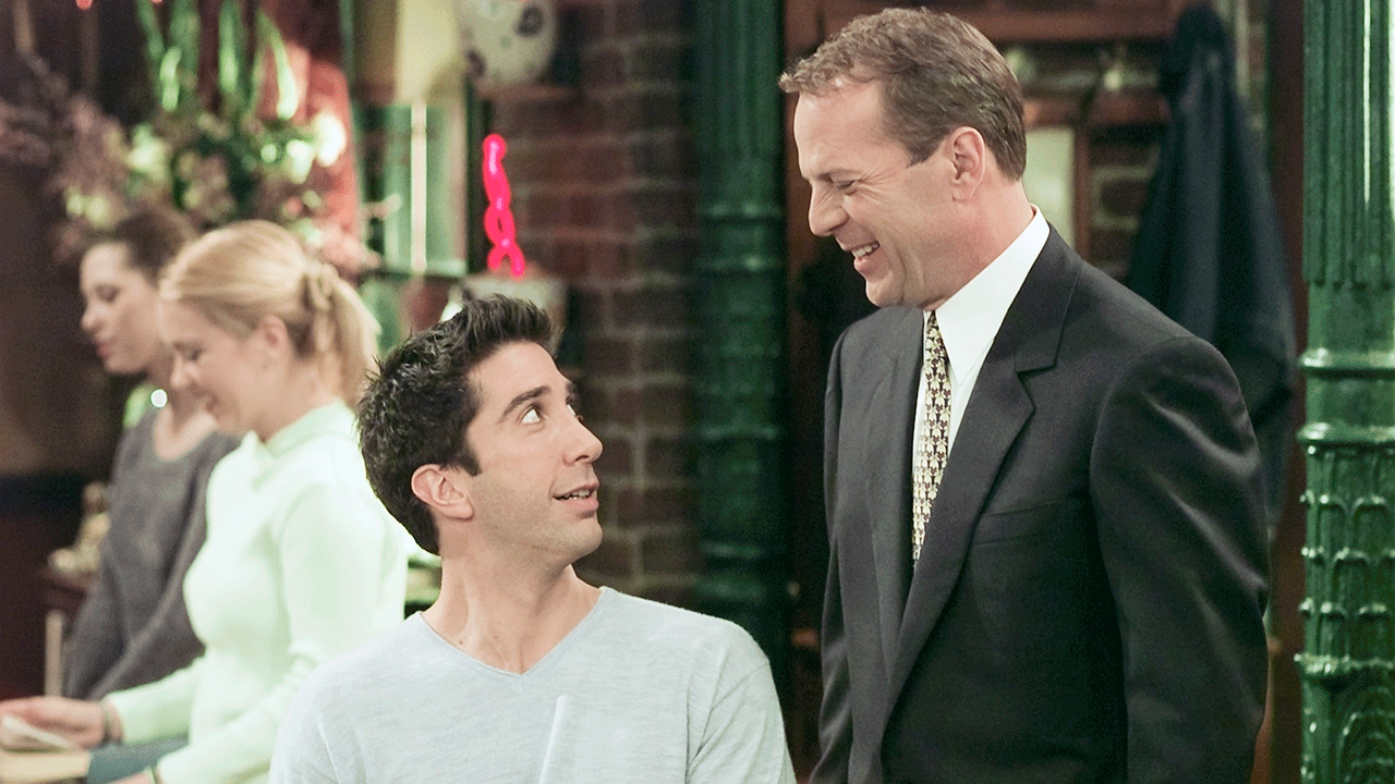 David Schwimmer and Bruce Willis in "Friends"