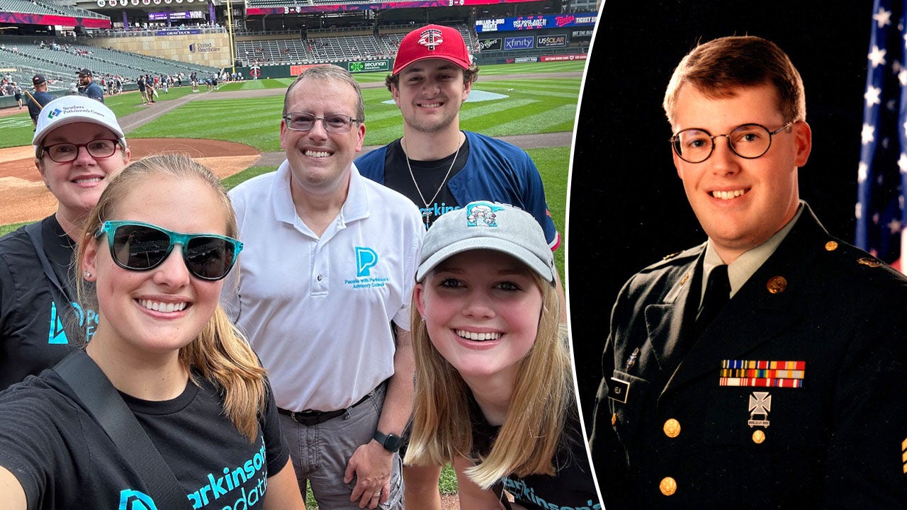 After 17 years of serving his country, Mark Kelm is now providing a different type of service: He's advocating for others who, like him, are living with Parkinson's disease. He's shown in the family picture at left, center, plus on the right. (Mark Kelm)