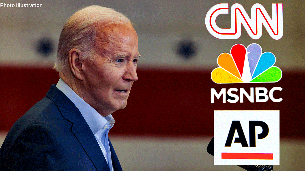 Biden alongside CNN, Associated Press and MSNBC logos
