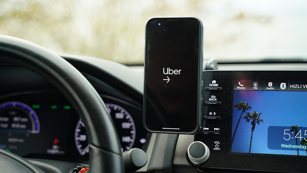 An interior view of an Uber car with the Uber Connect application. (Lokman Vural Elibol/Anadolu Agency/Getty Images)