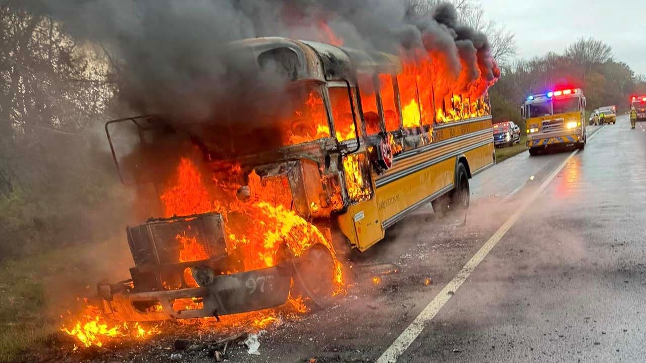Read more about the article Students, driver escape moments before NJ school bus bursts into flames on highway