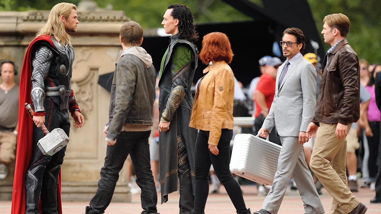 Cast of "Avengers" on set