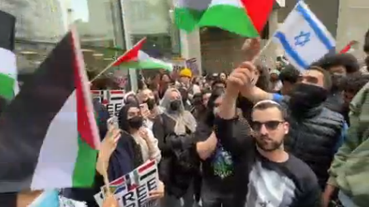 Read more about the article Anti-Israel protesters shout at man waving Israeli flag near Met Gala in NYC, video shows