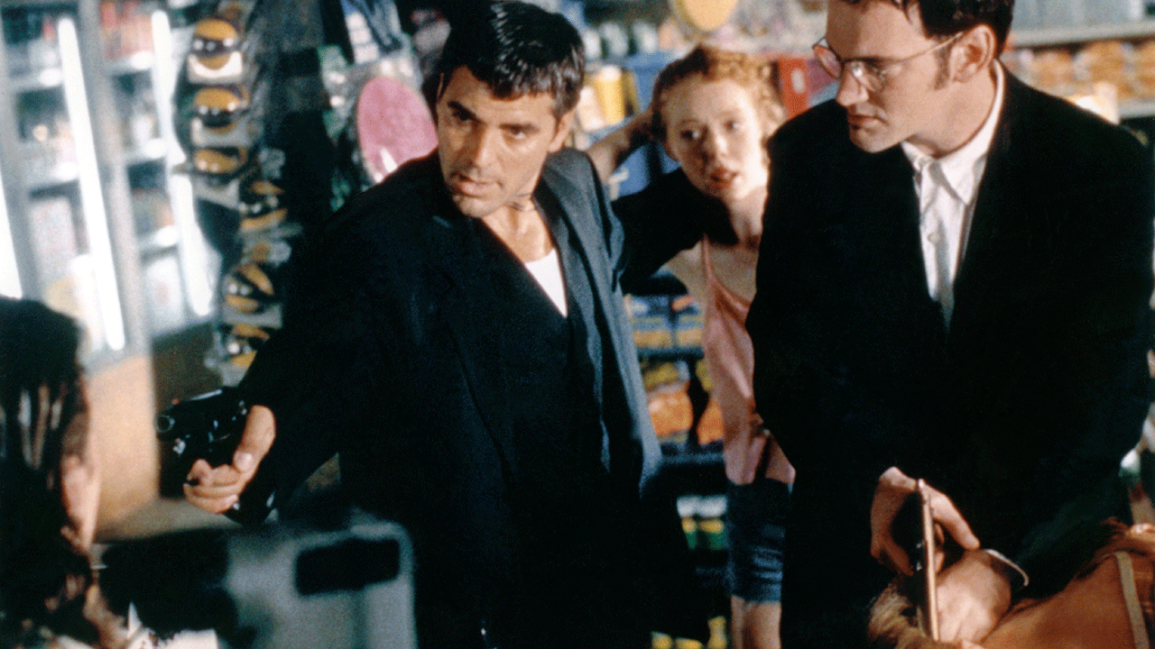 George Clooney on the set of "From Dusk Till Dawn"