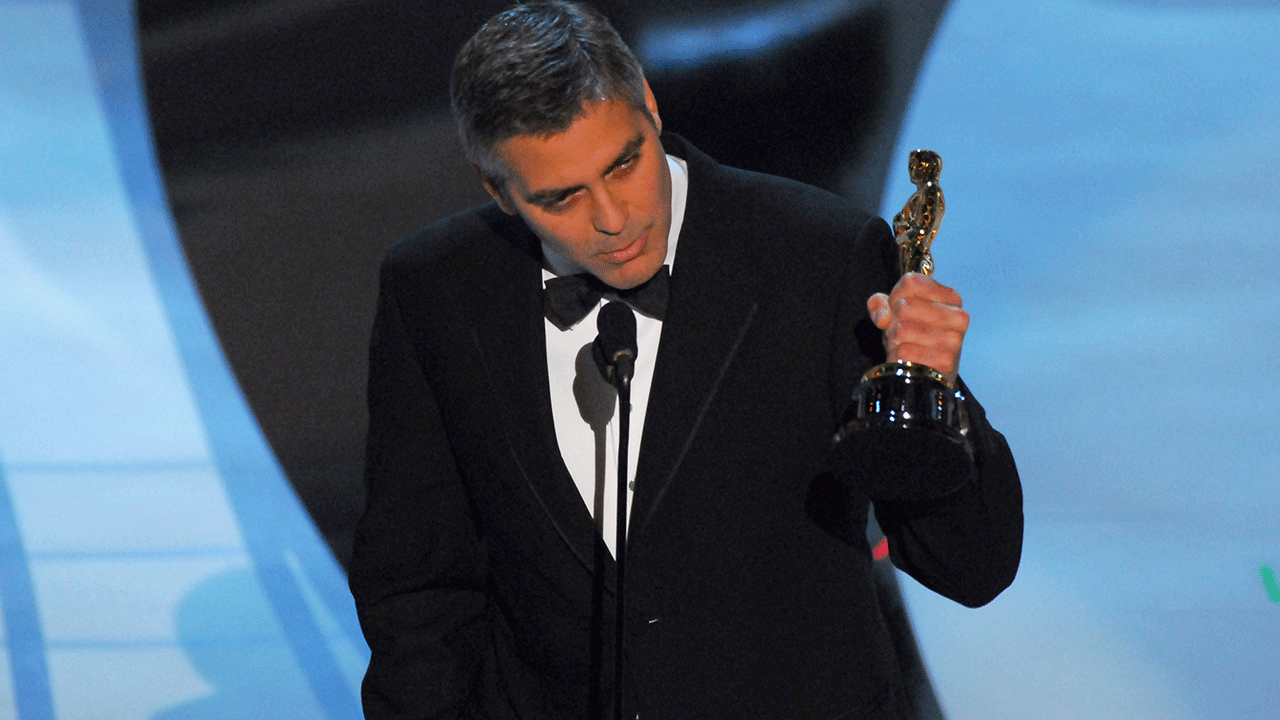 George Clooney giving speech after Oscar win
