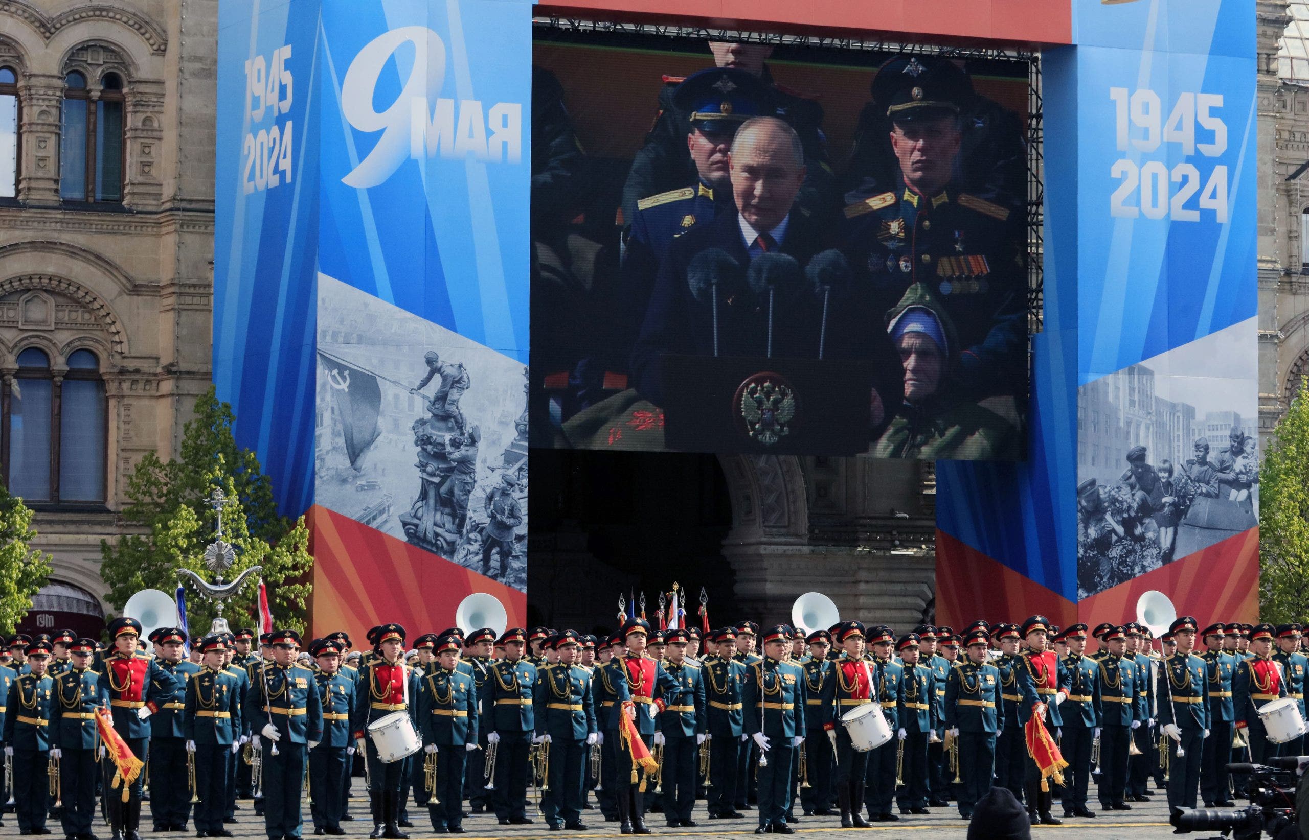 Russian President Vladimir Putin delivers a speech during a Victory Day military parade marking the 79th anniversary of the victory over Nazi Germany in World War II in Moscow, Russia. (Tian Bing/China News Service/VCG via Getty Images)