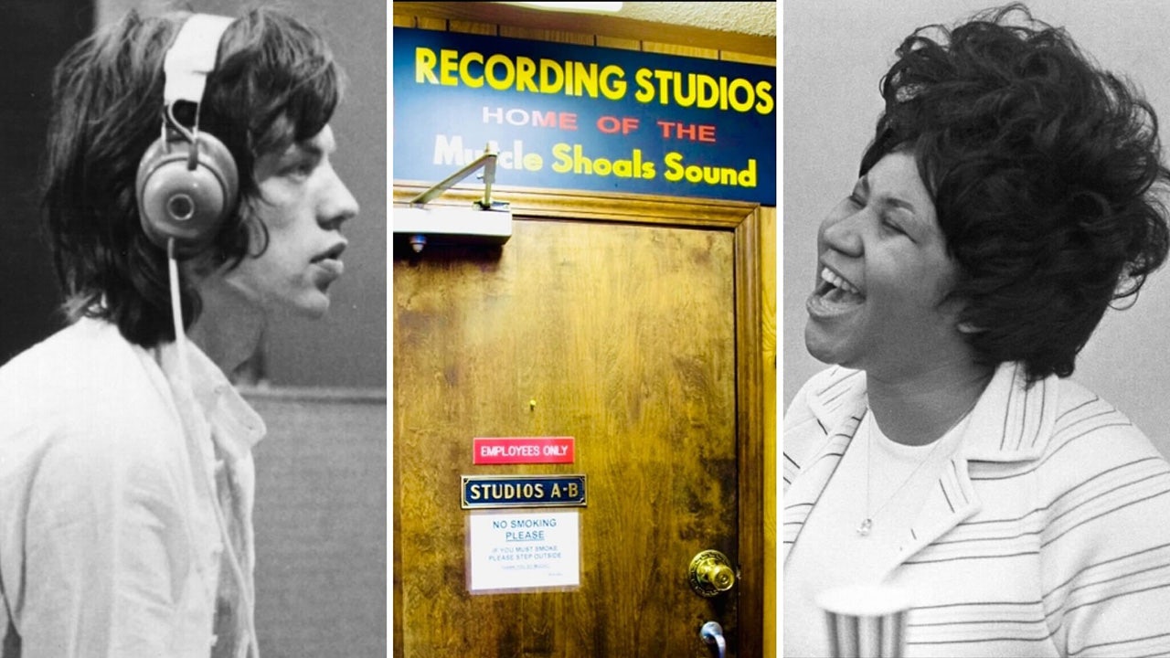 Mick Jagger in studio; entrance to FAME Recording Studio; Aretha Franklin in studio. (Keystone Features; Andrew Woodley/Universal Images Group, Michael Ochs Archives, all via Getty Images)