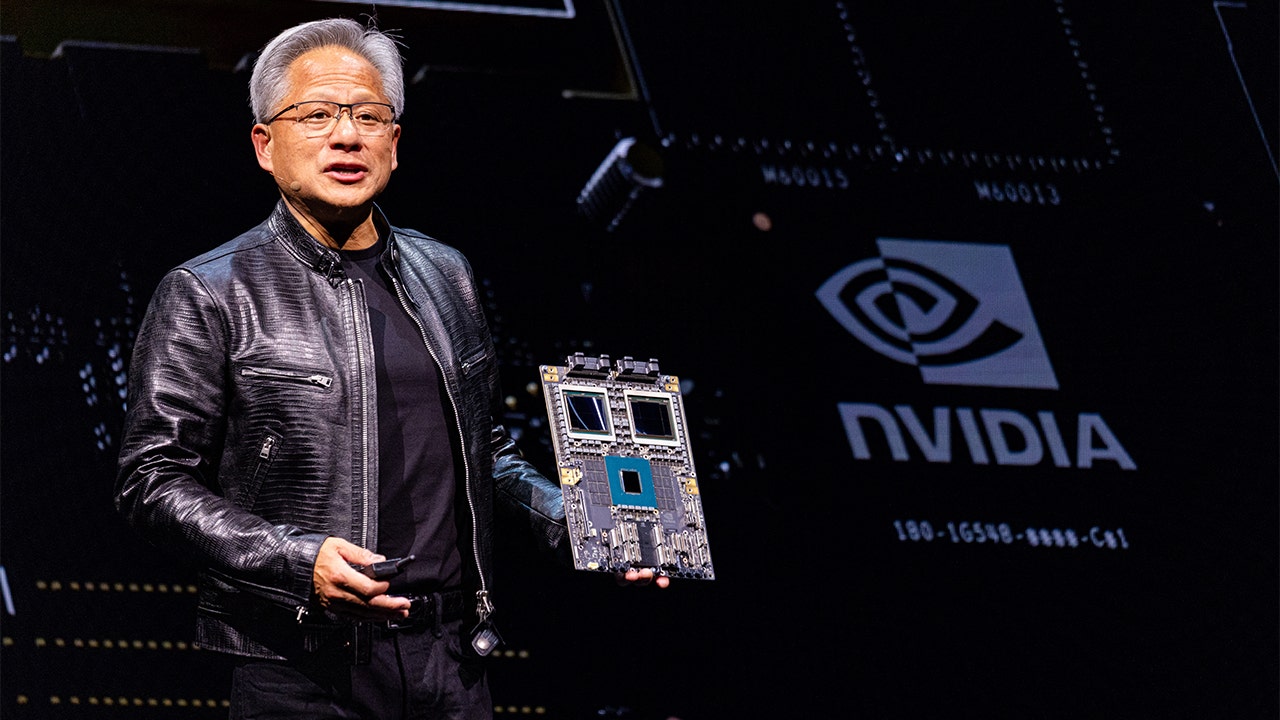 Jensen Huang, co-founder and CEO of Nvidia Corp., gives a talk in Taipei, Taiwan. (Annabelle Chih/Bloomberg via Getty Images)