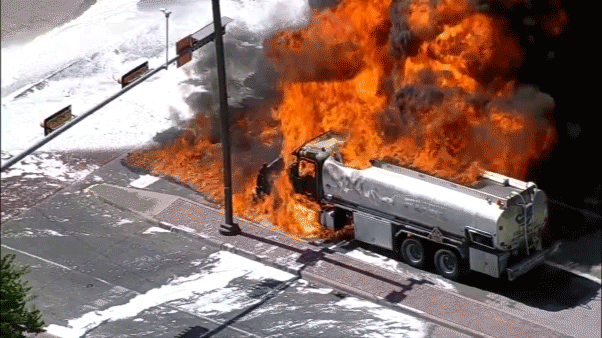 Oil tanker engulfed in flames
