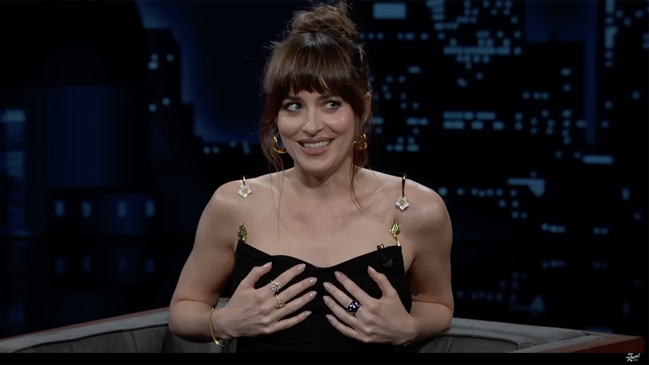 Dakota Johnson suffers wardrobe malfunction during interview: ‘It just fell off’