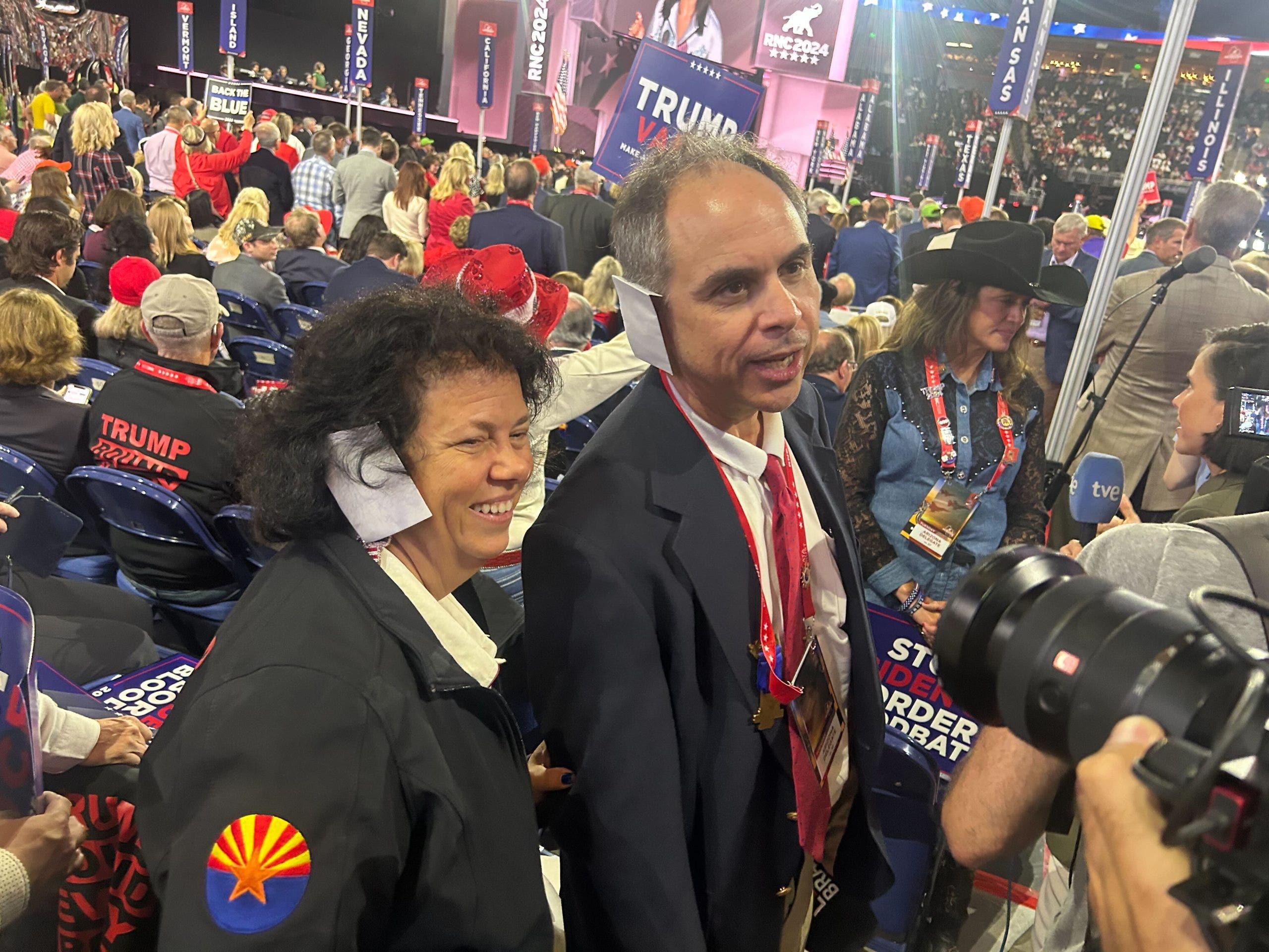 Delegates seen wearing ear bandages at Republican convention in solidarity with Trump